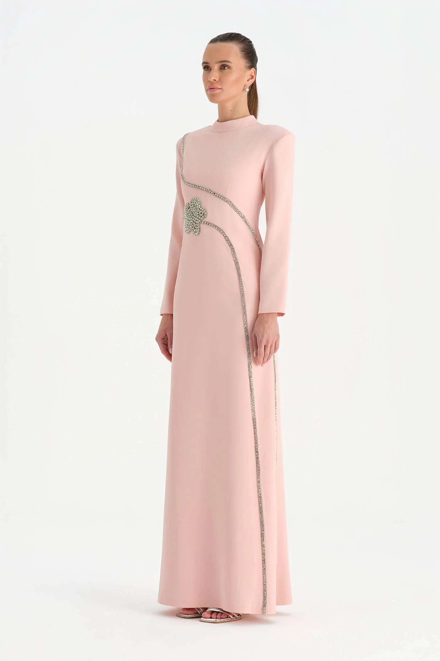 TAŞ İŞLEMELİ TESETTÜR ABİYE ELBİSE - 26186C