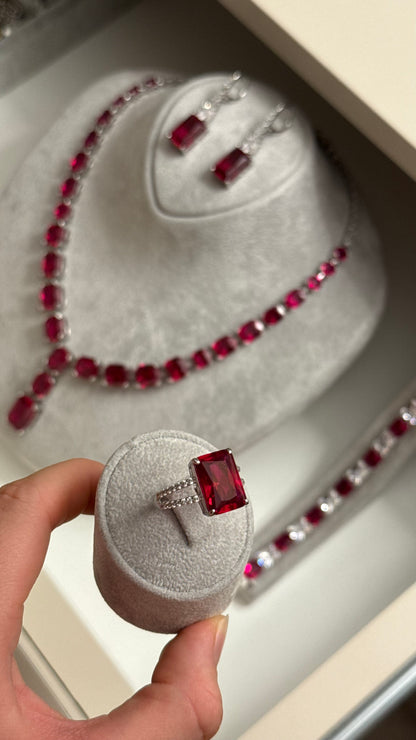 Royal Set with Red Ruby Stone - 925 Sterling Silver