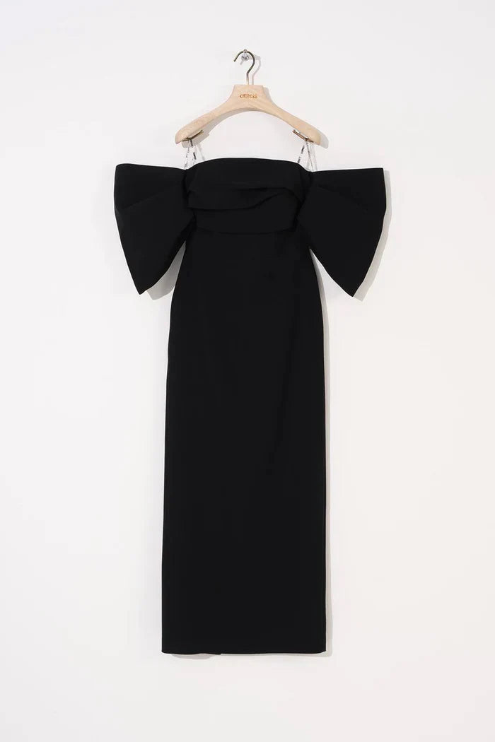 STRAPLEZ DÜŞÜK BALON KOLLU UZUN ELBİSE 1044