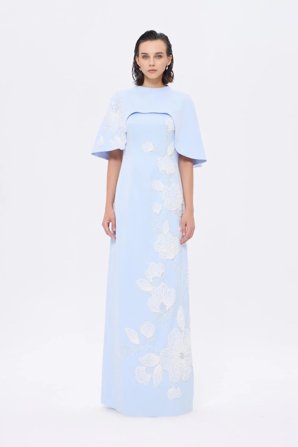 ÇİÇEK İŞLEME DETAYLI UZUN ABİYE ELBİSE - AP0024