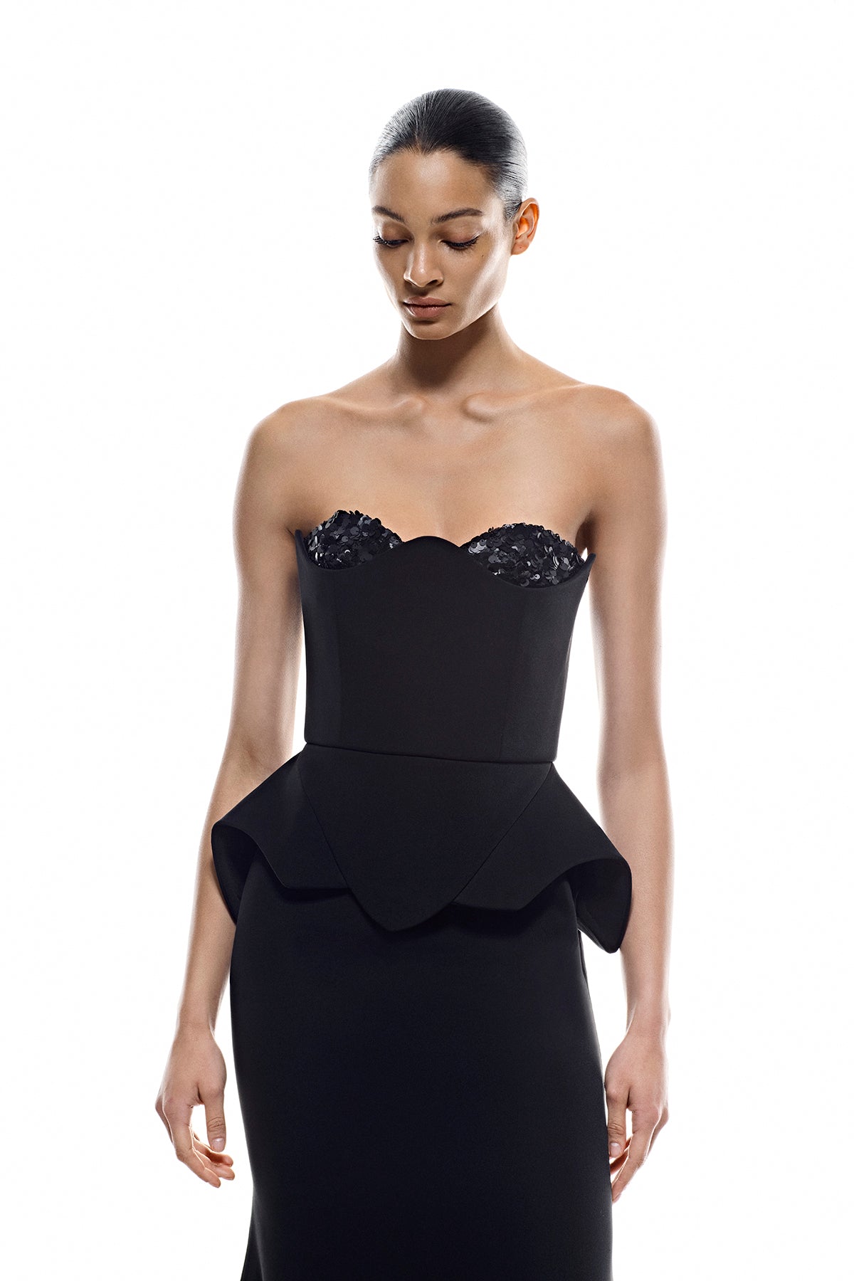 Elegant Sculpted Peplum Evening Dress 1376