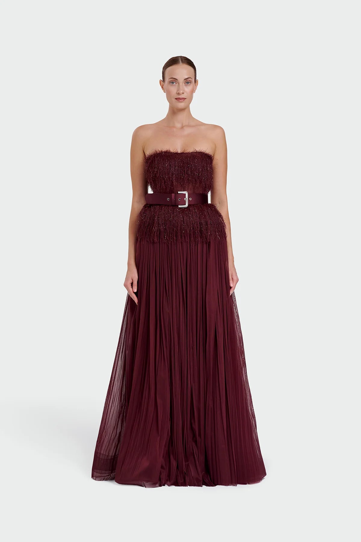 Feather Strapless Evening Dress 1342
