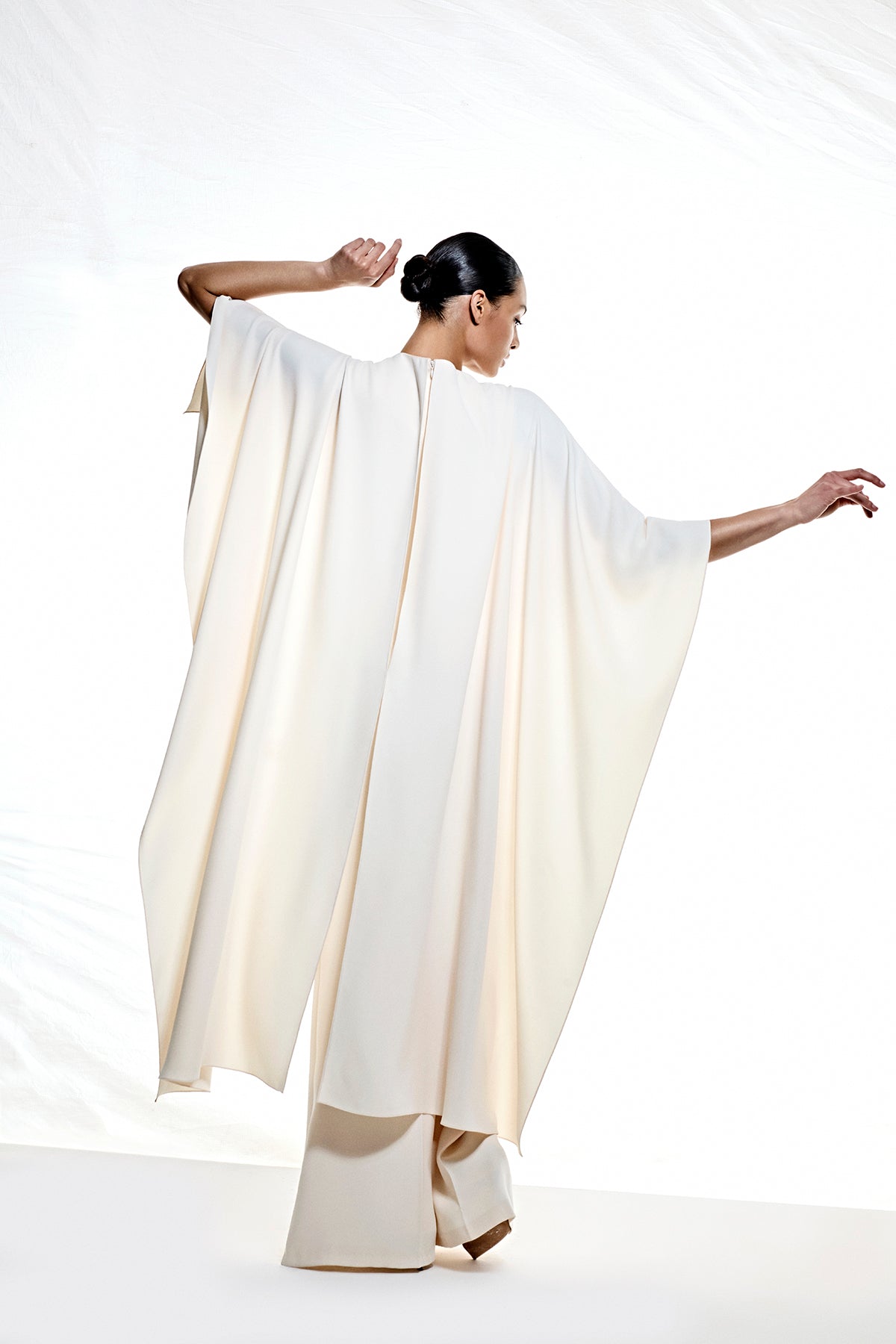 Elegant Ivory Draped Cape Jumpsuit 5301