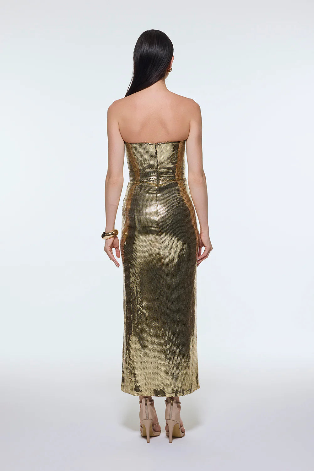 BEL DRAPE DETAYLI STRAPLEZ MİDİ ABİYE ELBİSE - 9295C