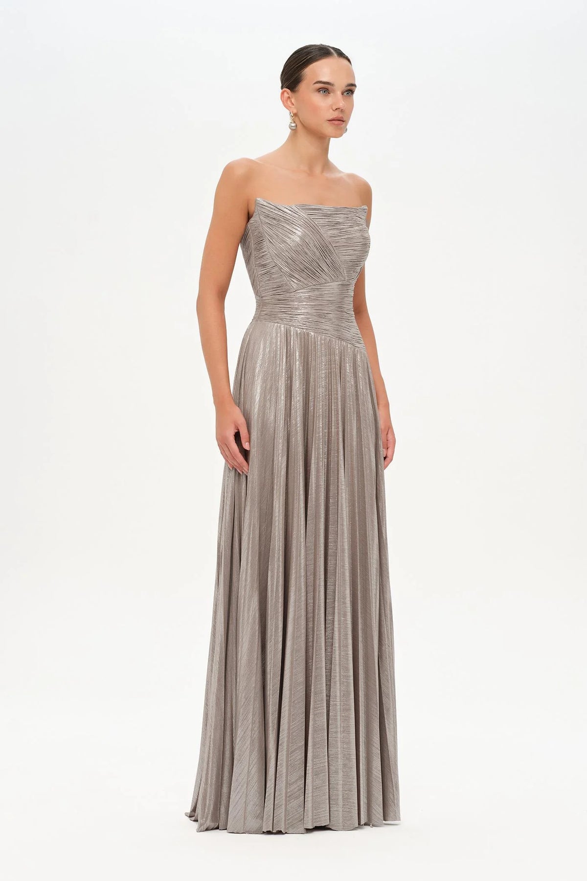STRAPLEZ DRAPE VE PLİSE DETAYLI ŞIK ABİYE ELBİSE - 26078C