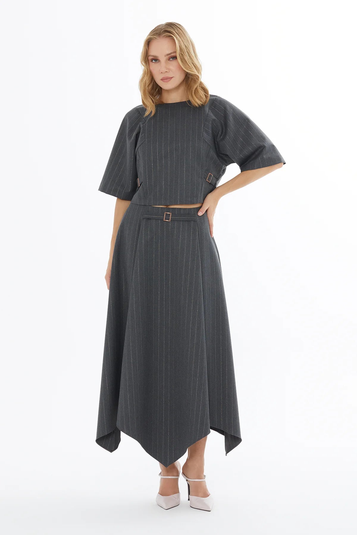 Yandan Fermuarlı Pili Dertaylı Asimetrik Uçlu Etek