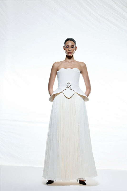 STRAPLEZ PEPLUM DETAYLI PİLİSELİ ABİYE TAKIM ELBİSE 2603