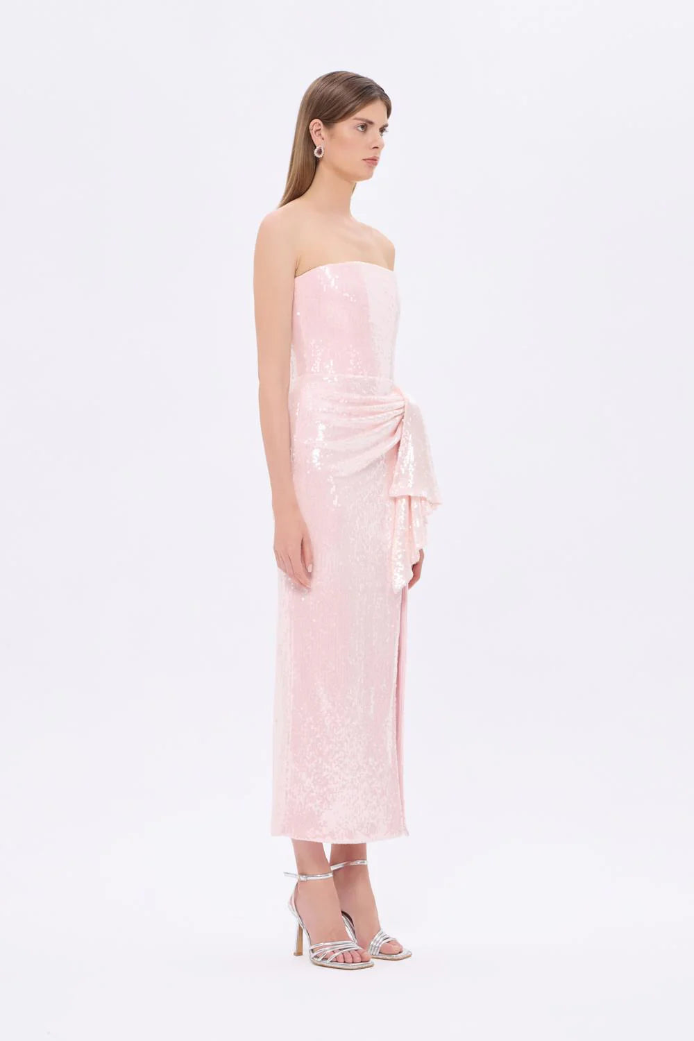 BEL DRAP DETAYLI STRAPLEZ MıDı ABİYE ELBISSE - 9295C