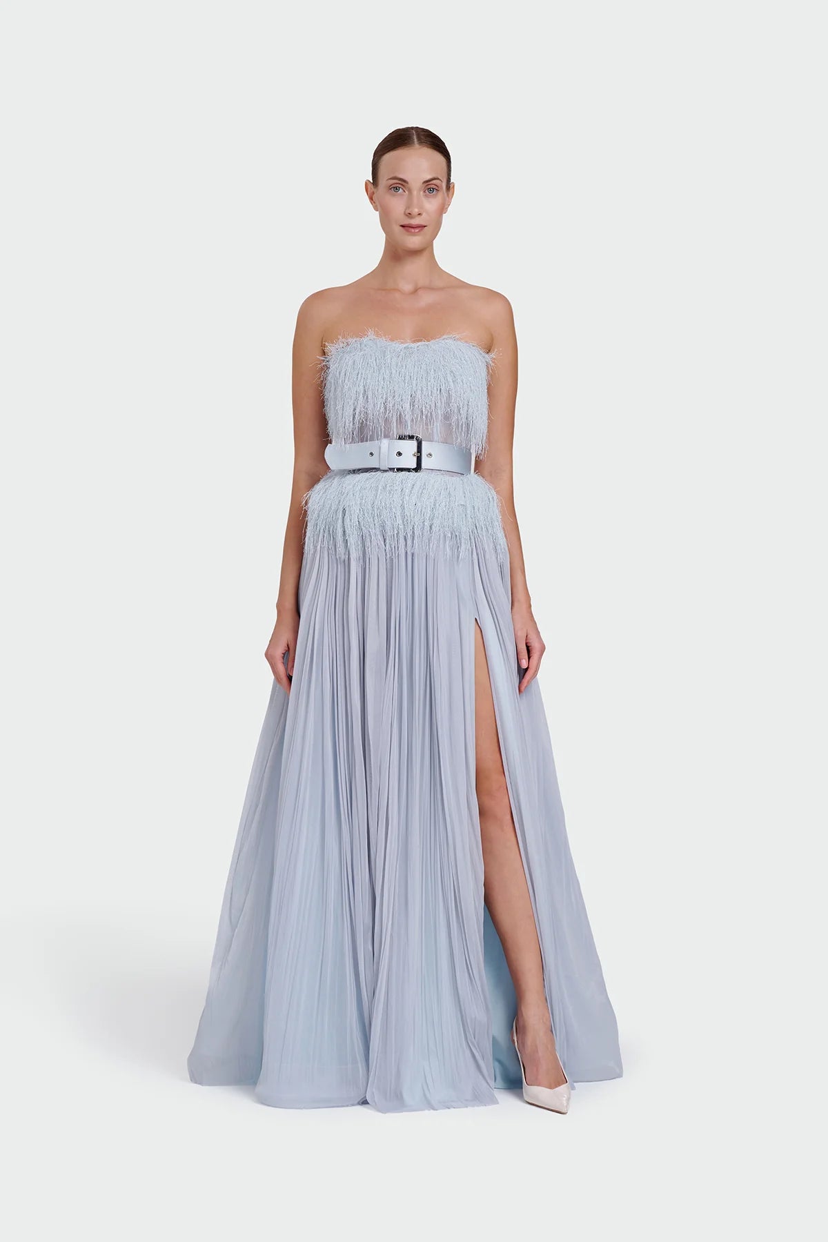 Feather Strapless Evening Dress 1342