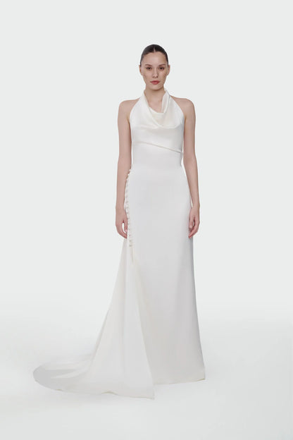 HALTER YAKA DEGAJE DETAYLI ABİYE ELBİSE 1364