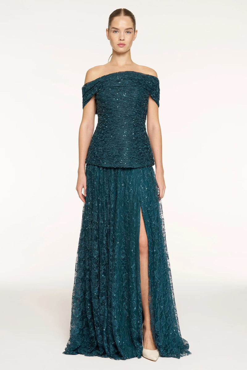 Off-the-shoulder embroidered lace dress 1389