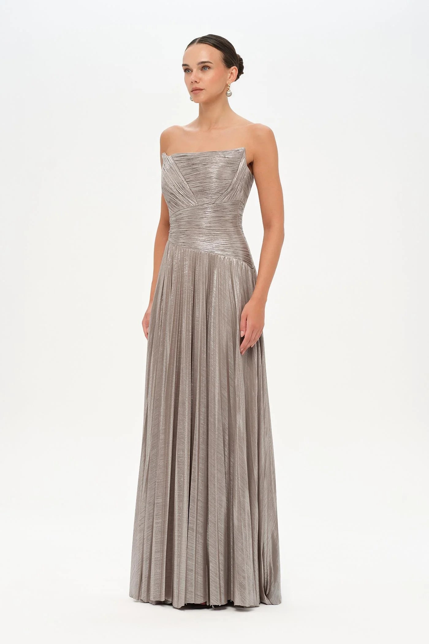 STRAPLEZ DRAPE VE PLİSE DETAYLI ŞIK ABİYE ELBİSE - 26078C