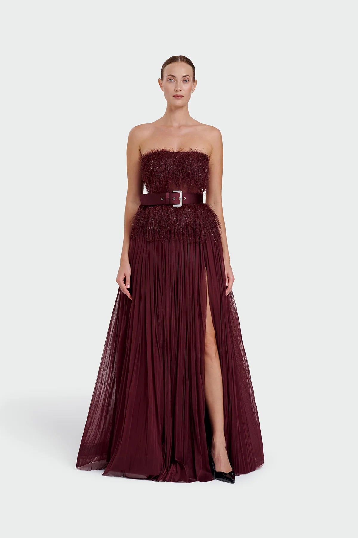 Feather Strapless Evening Dress 1342