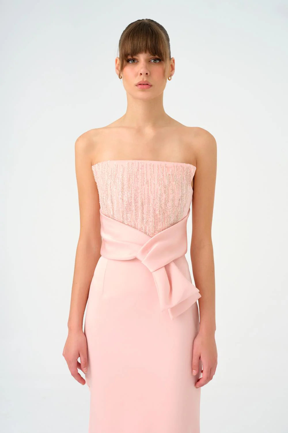 STRAPLEZ YAKA DÜZ KESİM SATEN ABİYE ELBİSE - 9171C