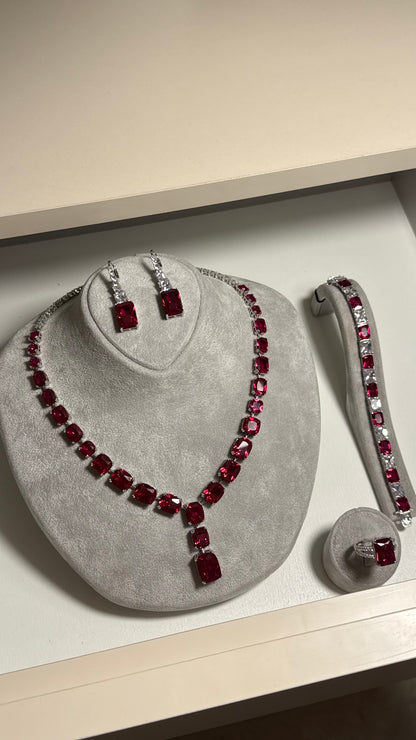 Royal Set with Red Ruby Stone - 925 Sterling Silver