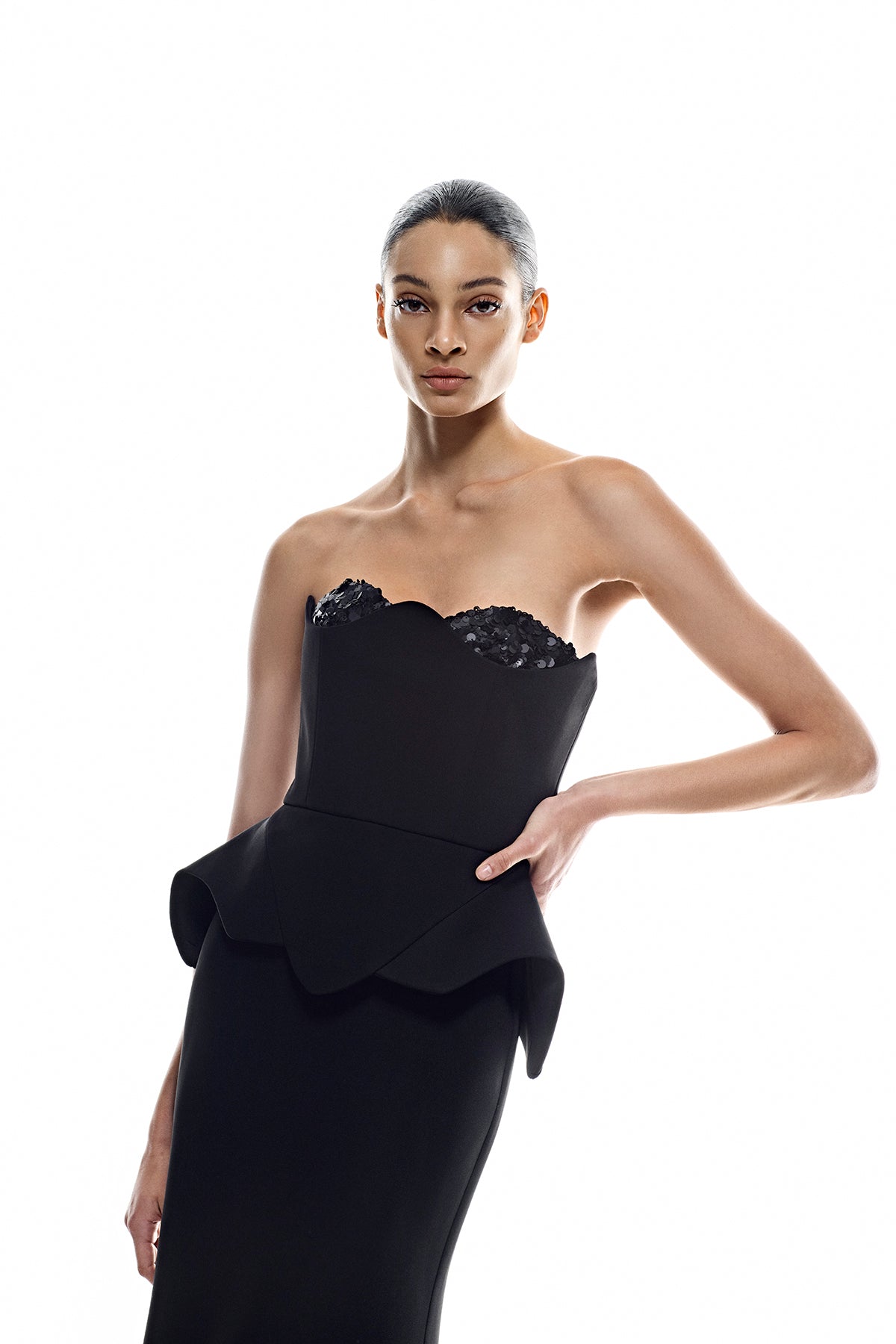 Elegant Sculpted Peplum Evening Dress 1376