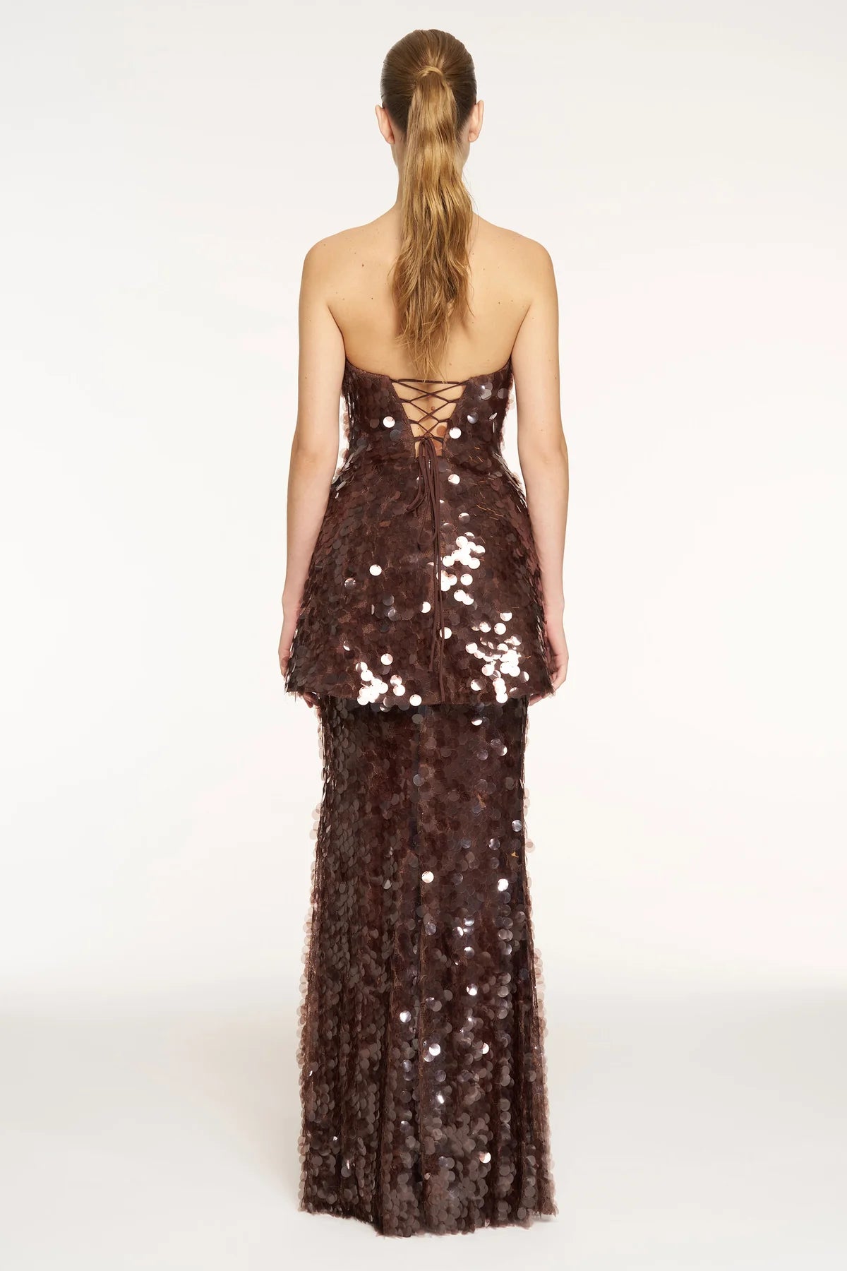 PAYETLİ STRAPLEZ PEPLUM DETAYLI UZUN ABİYE TAKIM ELBİSE 1429
