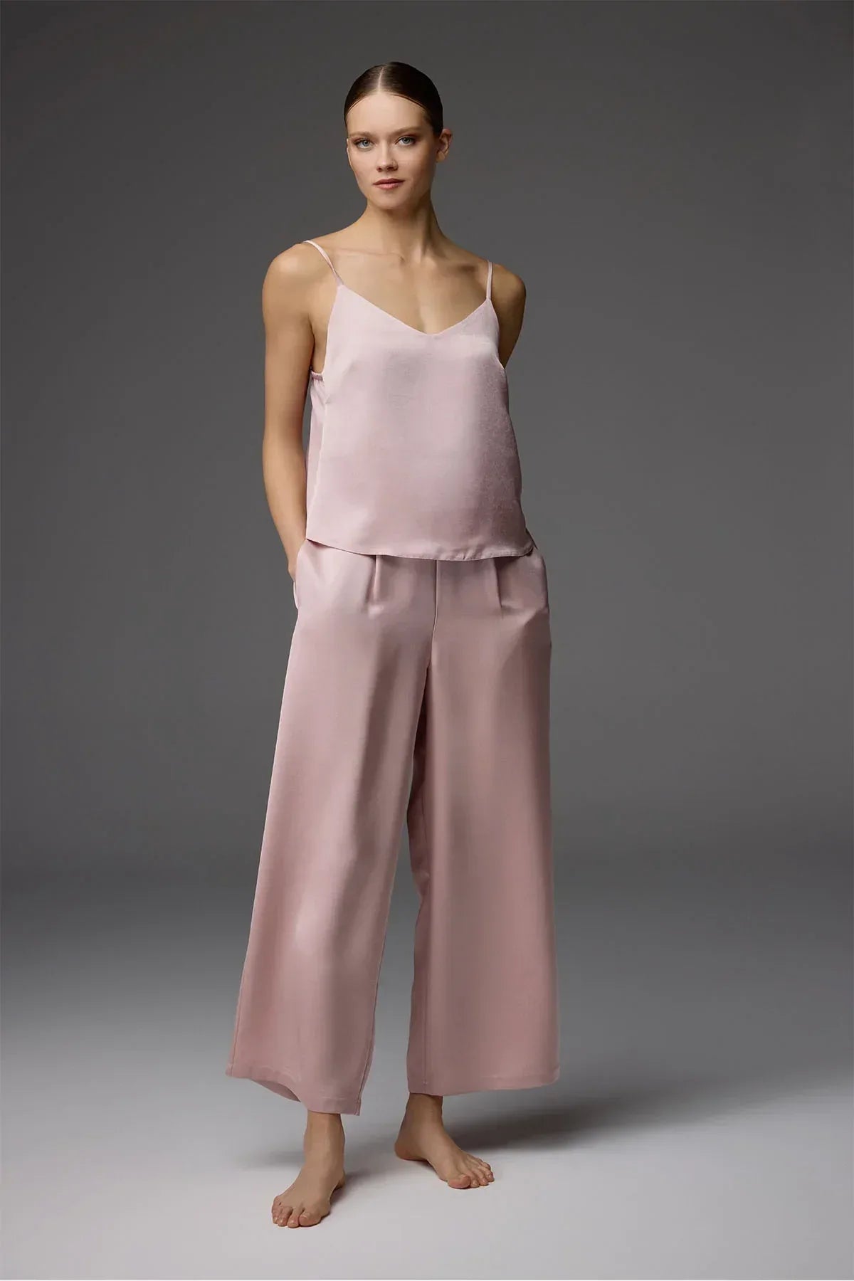 Viscose Jacquard Bustier, Pants, and Knit Robe 3-Piece Set