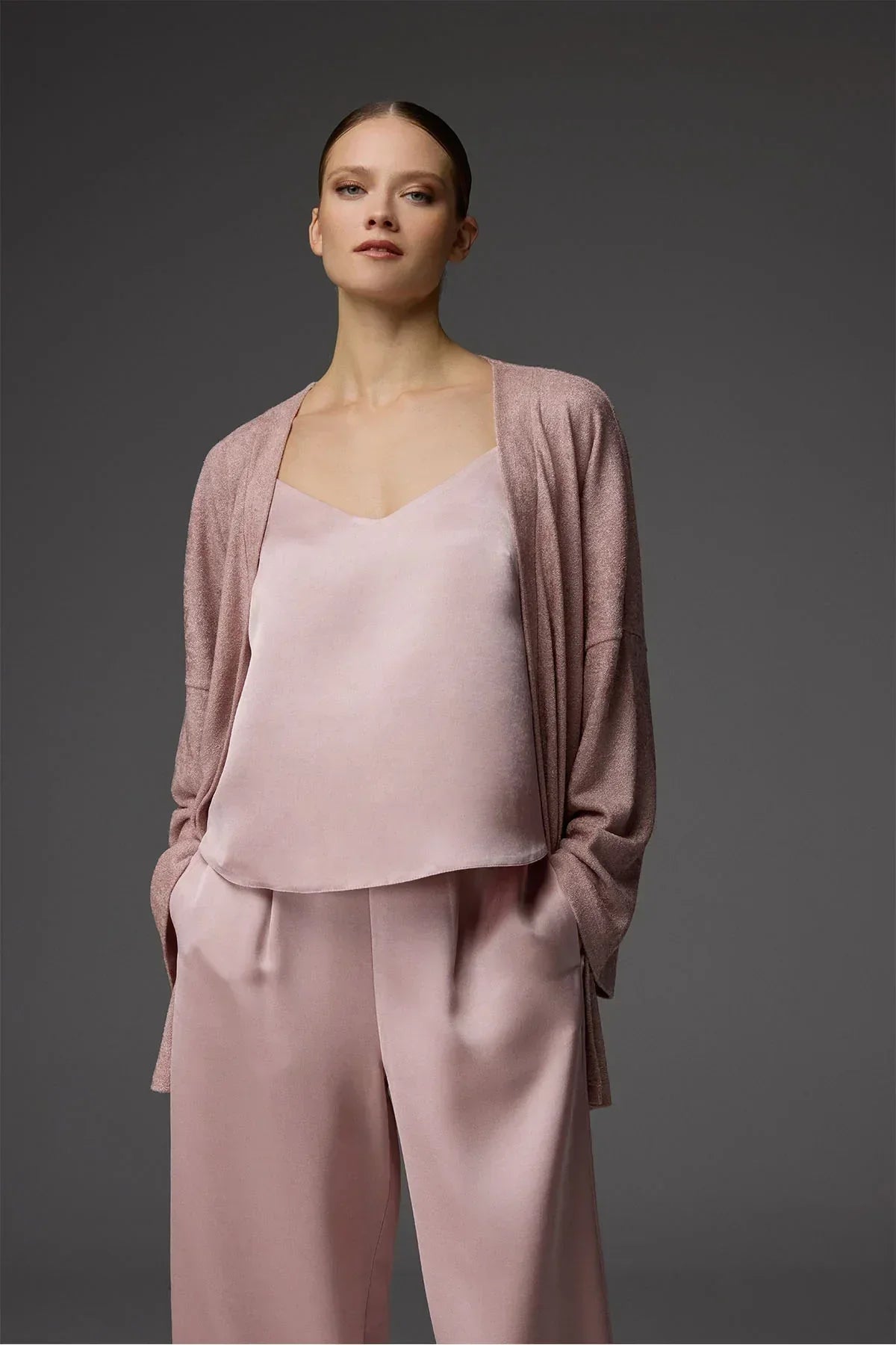 Viscose Jacquard Bustier, Pants, and Knit Robe 3-Piece Set