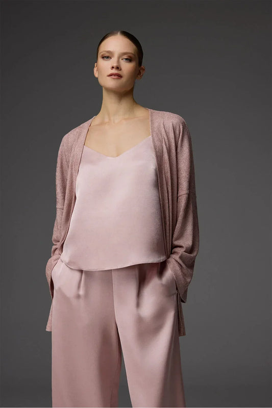 Viscose Jacquard Bustier, Pants, and Knit Robe 3-Piece Set