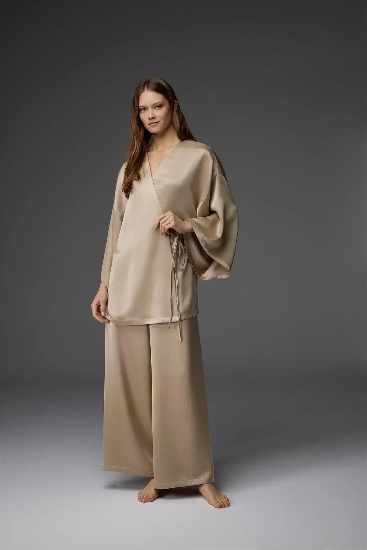 Viscose Side-Tie Robe and Pants Set