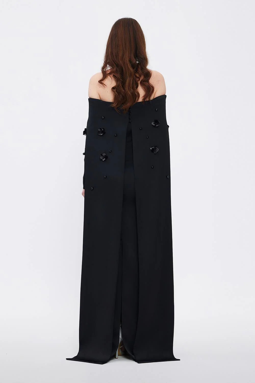 KAYIK YAKA AKSESUAR DETAYLI UZUN ABİYE ELBİSE - 01026C