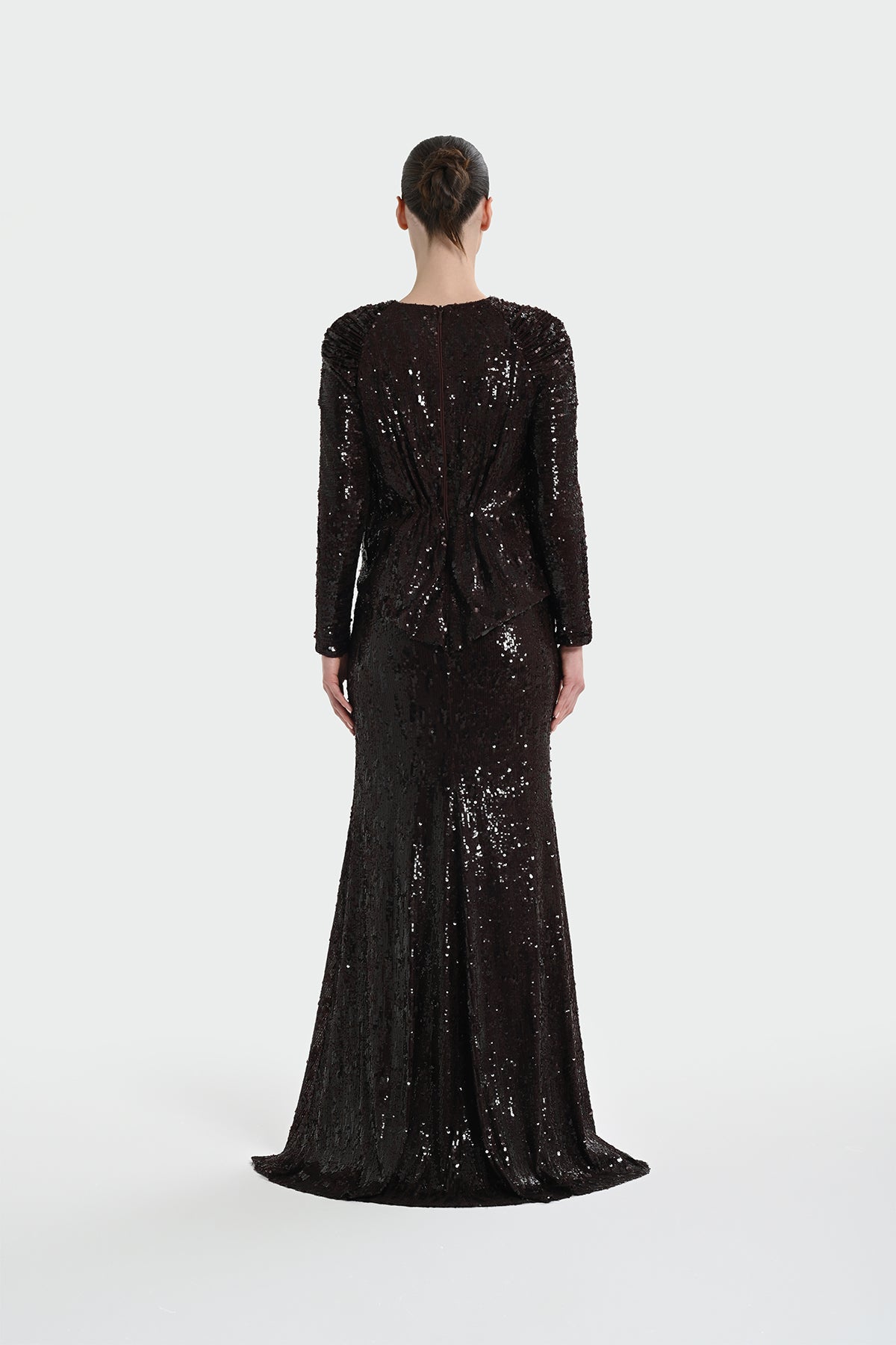 Luxury Modest Stretch Sequin Gown 9210