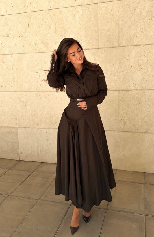 Luxury Shirt Dress with a Defined Waist and Flared Skirt 2610