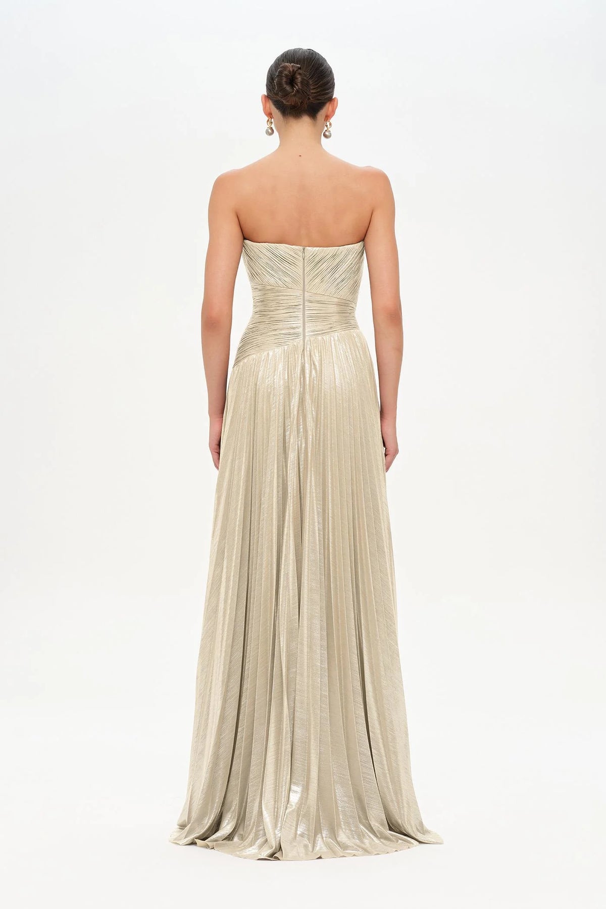 STRAPLEZ DRAPE VE PLİSE DETAYLI ŞIK ABİYE ELBİSE - 26078C