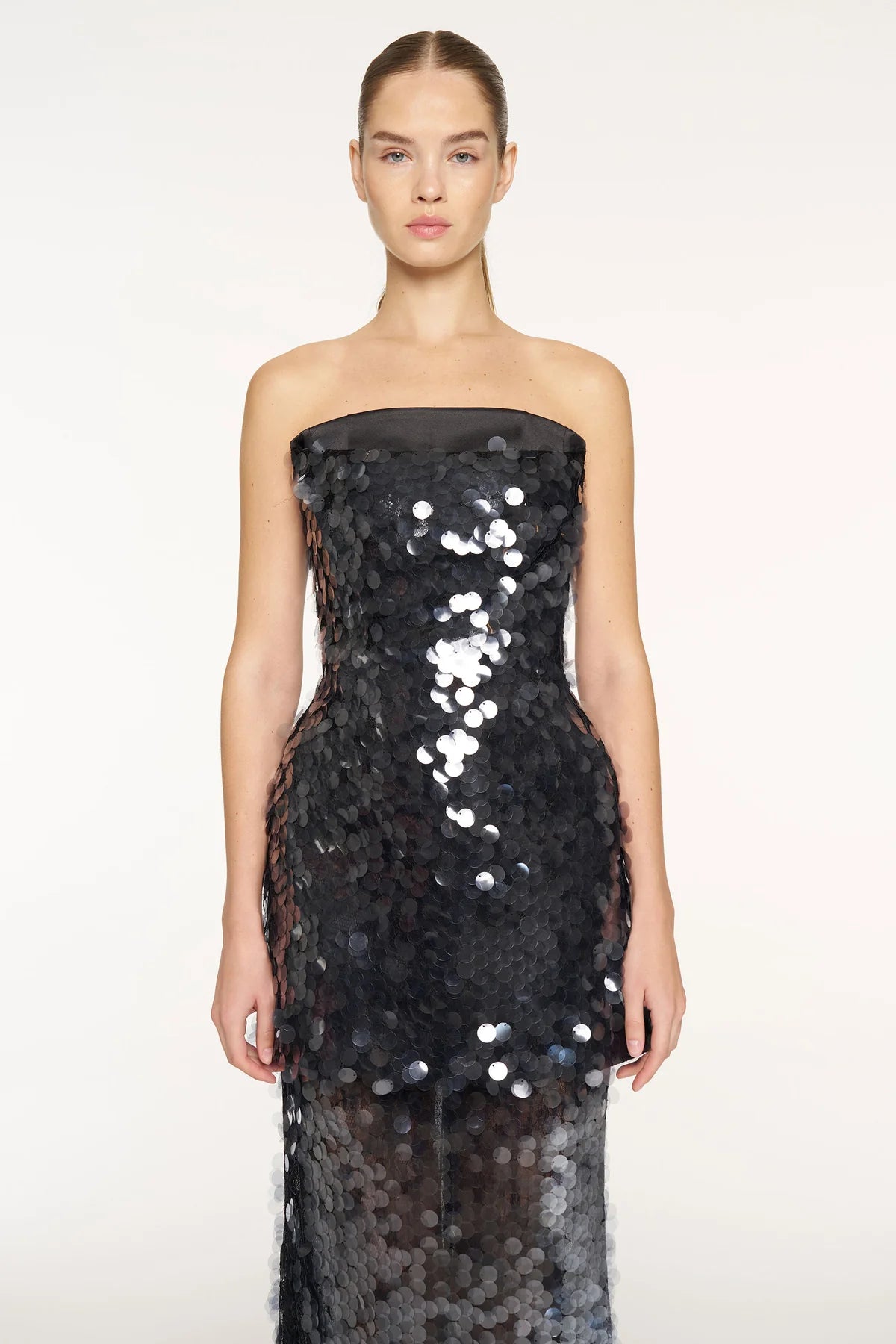 PAYETLİ STRAPLEZ PEPLUM DETAYLI UZUN ABİYE TAKIM ELBİSE 1429