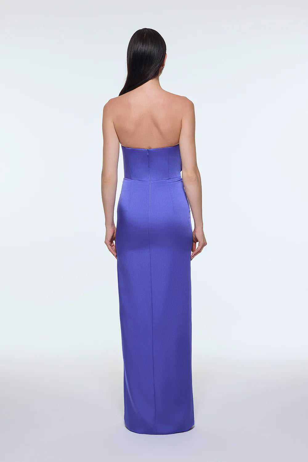 STRAPLEZ YAKA YIRTMAÇLI SATEN UZUN ABİYE ELBİSE - 9281C