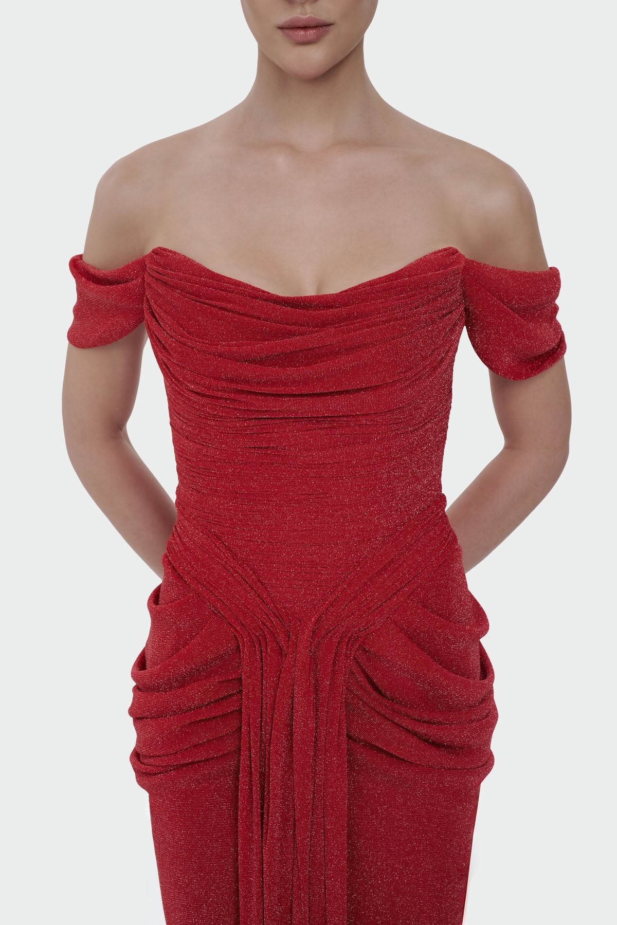 Shimmer Draped Off-Shoulder Evening Dress – 1387