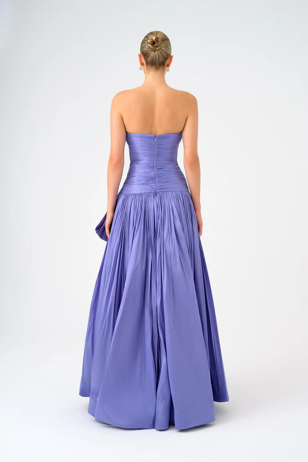 FİYONK DETAYLI STRAPLEZ YAKA TAFTA UZUN ABİYE ELBİSE - 9173C