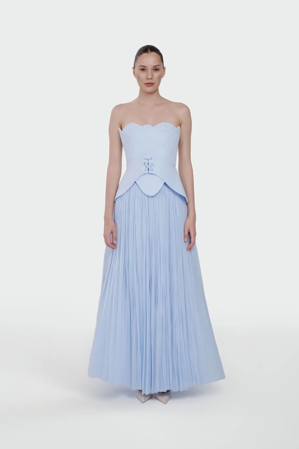 STRAPLEZ PEPLUM DETAYLI PİLİSELİ ABİYE TAKIM ELBİSE 2603