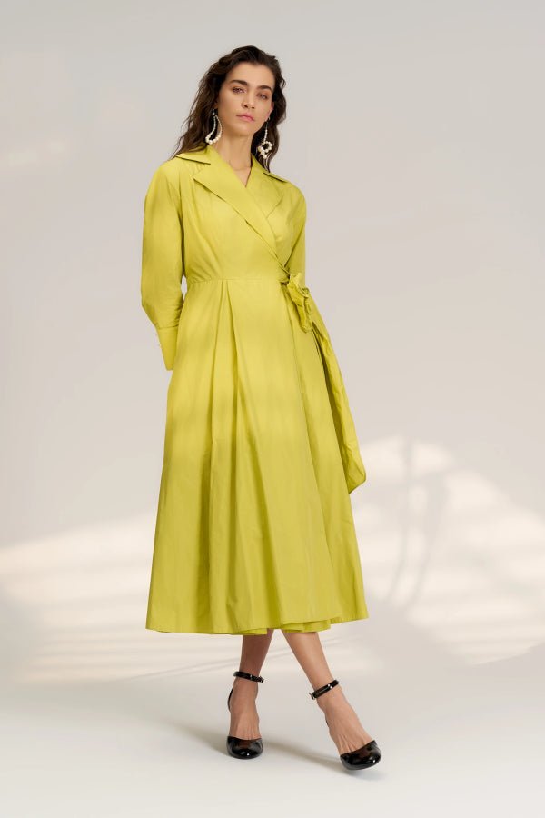 Kruvaze Tafta Elbise - Lime