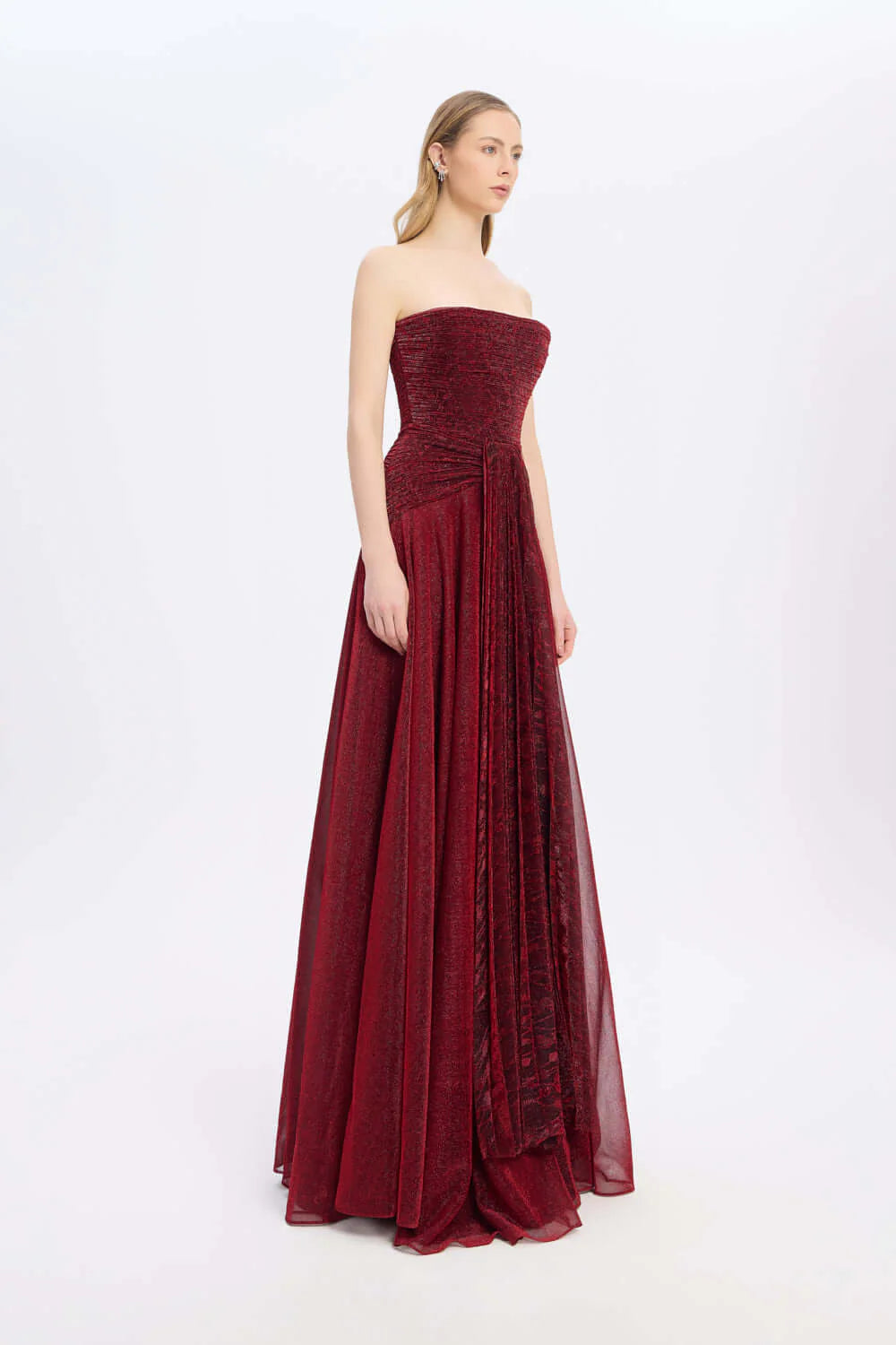 STRAPLEZ YAKA SİMLİ UZUN ABİYE ELBİSE - 9167C