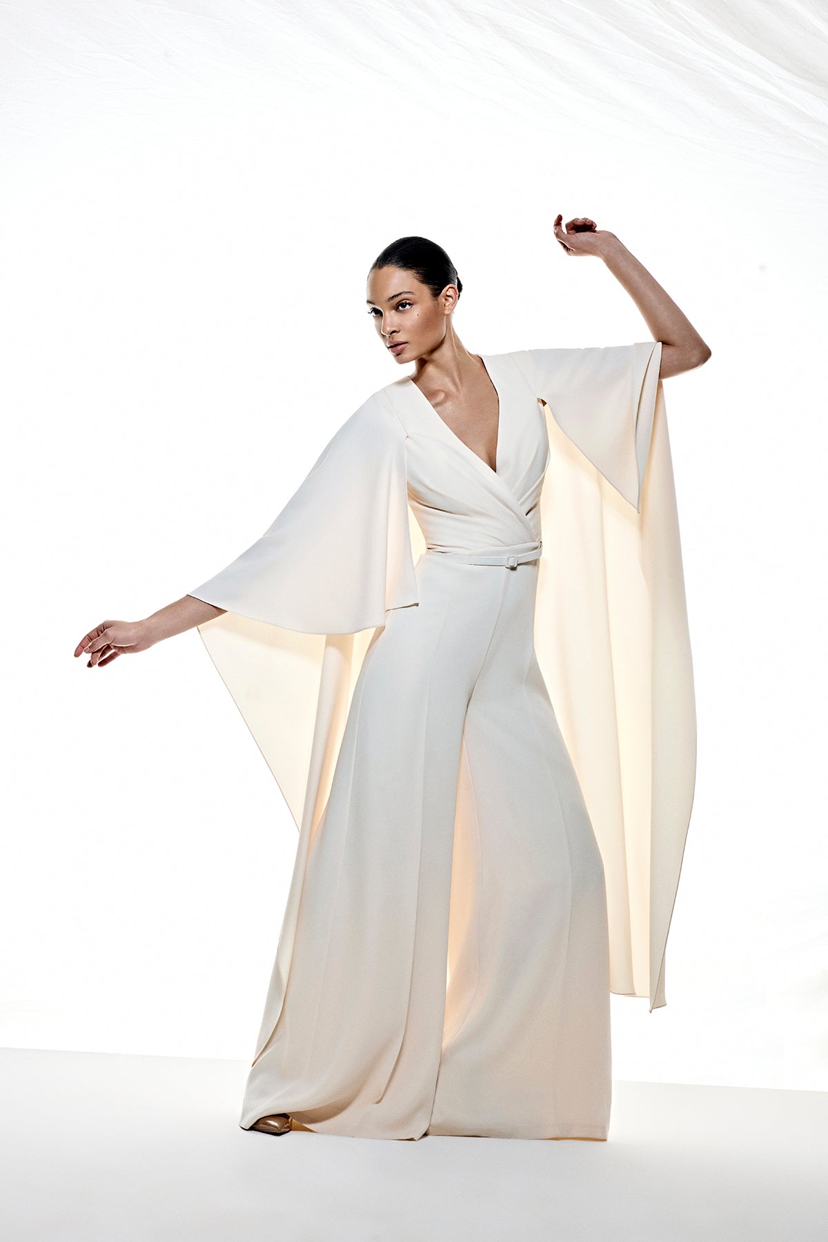 Elegant Ivory Draped Cape Jumpsuit 5301