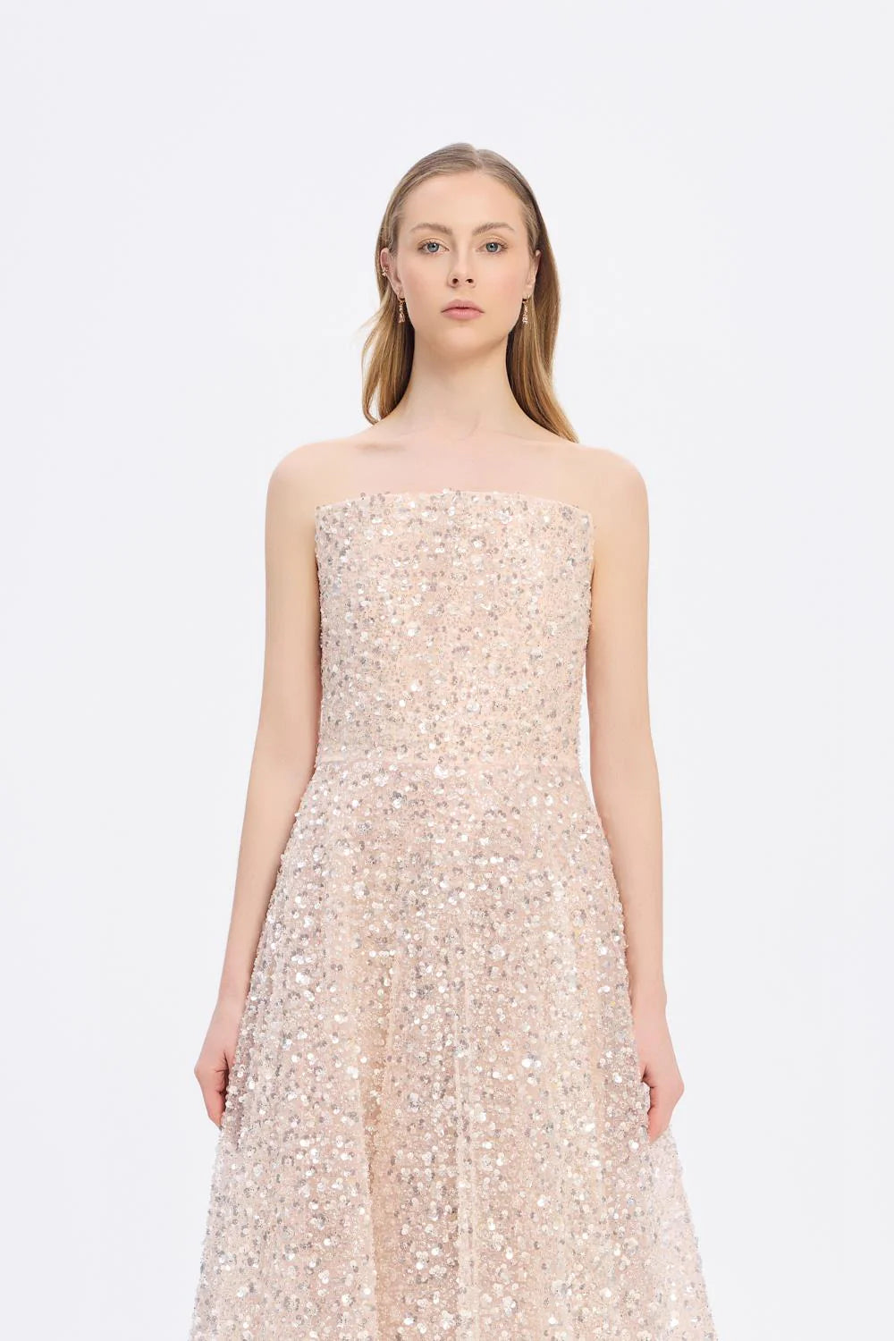 PAYET İŞLEMELİ STRAPLEZ UZUN ABİYE ELBİSE - 9331C