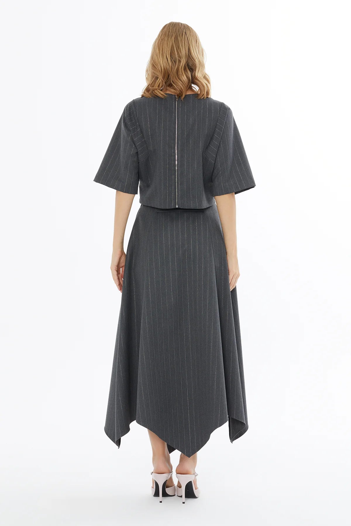 Yandan Fermuarlı Pili Dertaylı Asimetrik Uçlu Etek