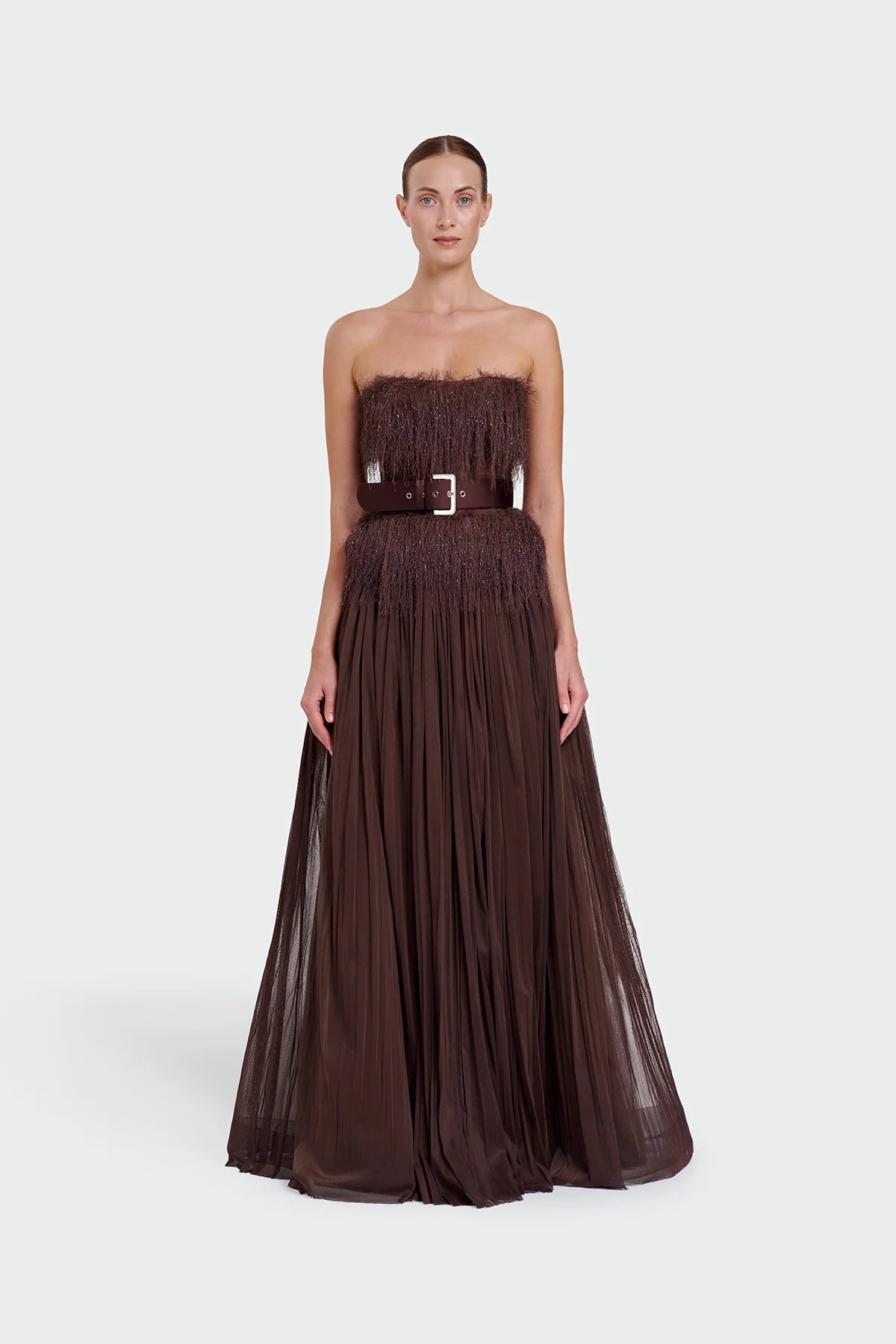Feather Strapless Evening Dress 1342