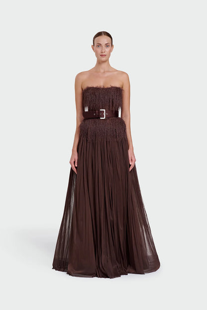 Feather Strapless Evening Dress 1342