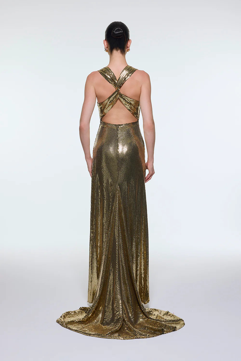 SIRT DEKOLTE DETAYLI PAYET UZUN ABİYE ELBİSE - 9201C