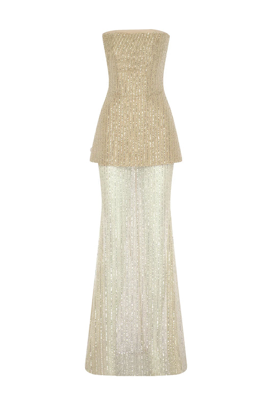 2211S Payet ve Taş İşlemeli Abiye Elbise Takımı