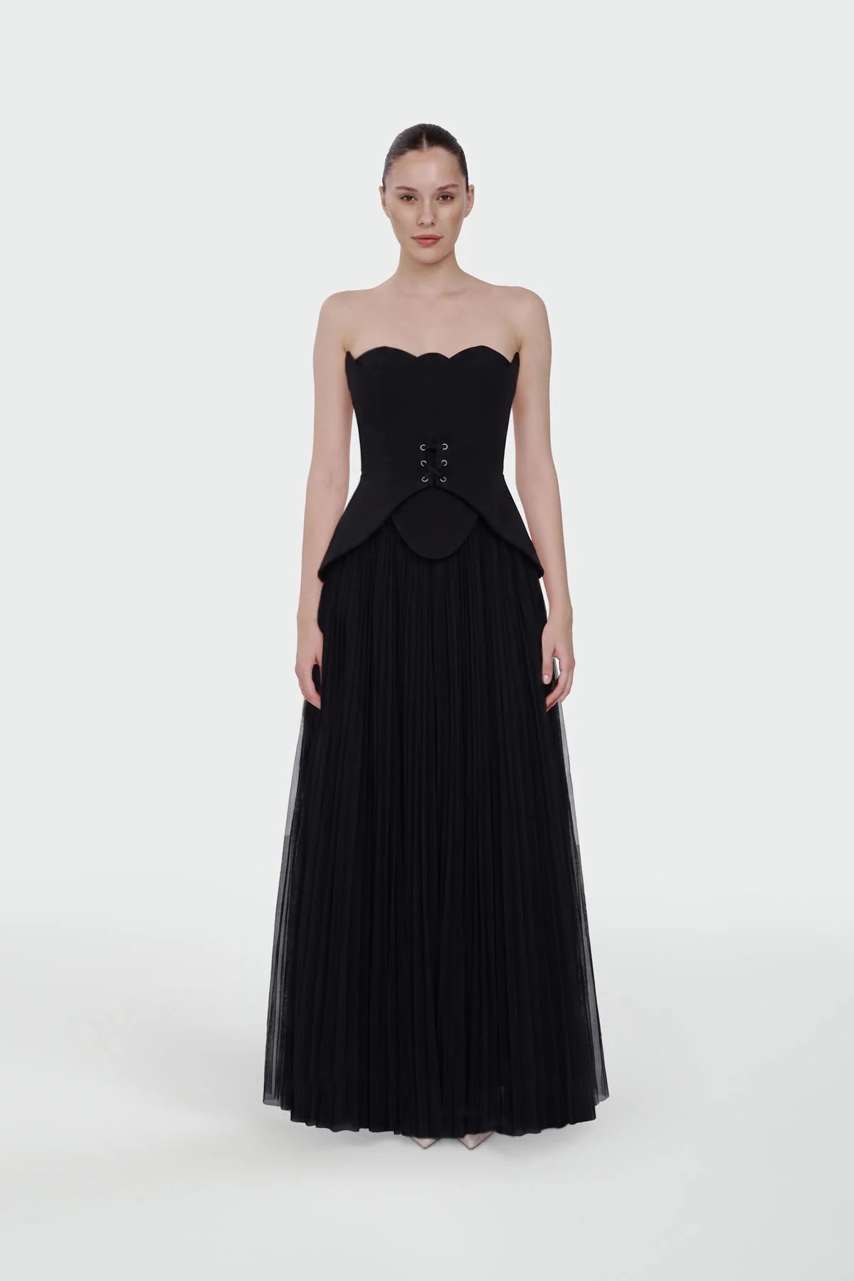 STRAPLEZ PEPLUM DETAYLI PİLİSELİ ABİYE TAKIM ELBİSE 2603