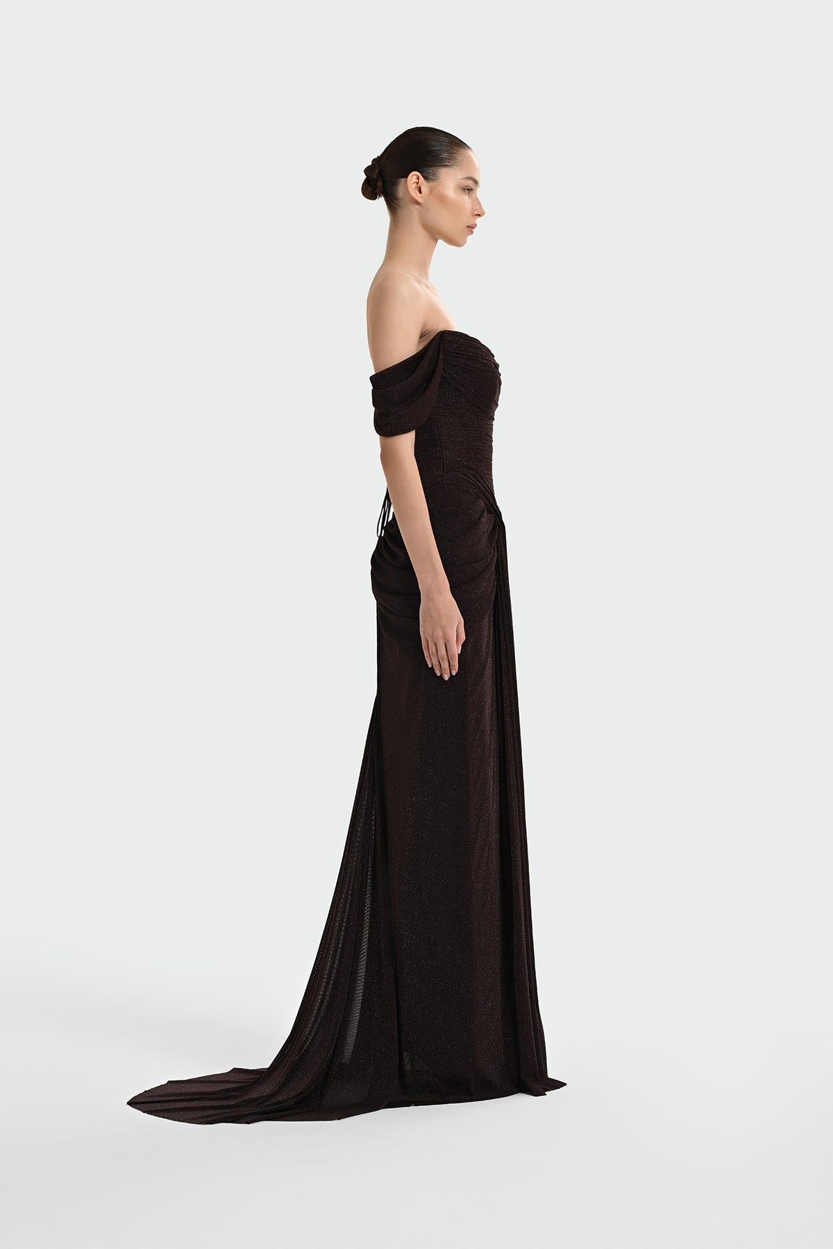 Shimmer Draped Off-Shoulder Evening Dress – 1387