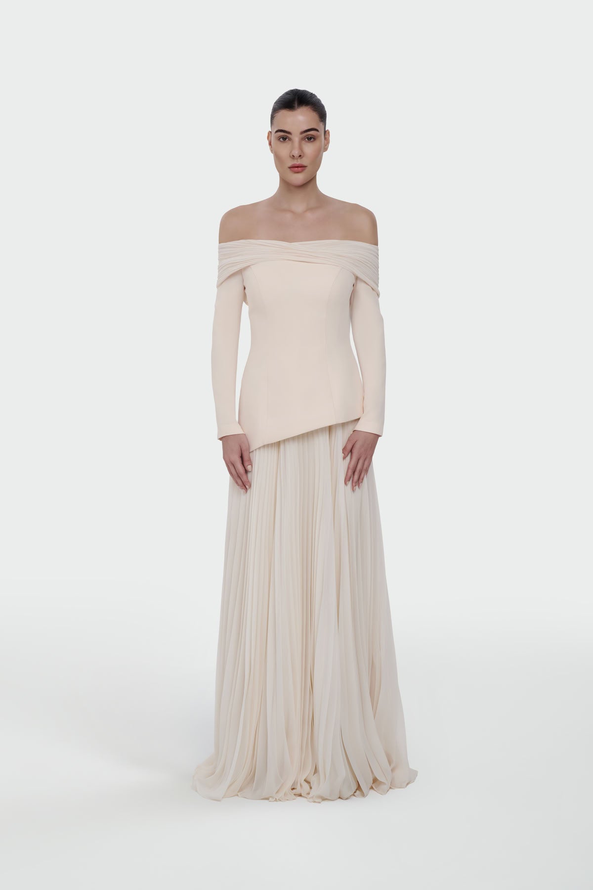 Off-Shoulder Pleated Maxi Dress 1308