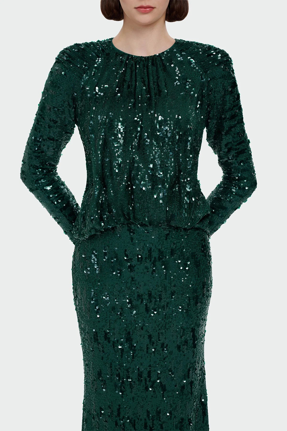 Luxury Modest Stretch Sequin Gown 9210