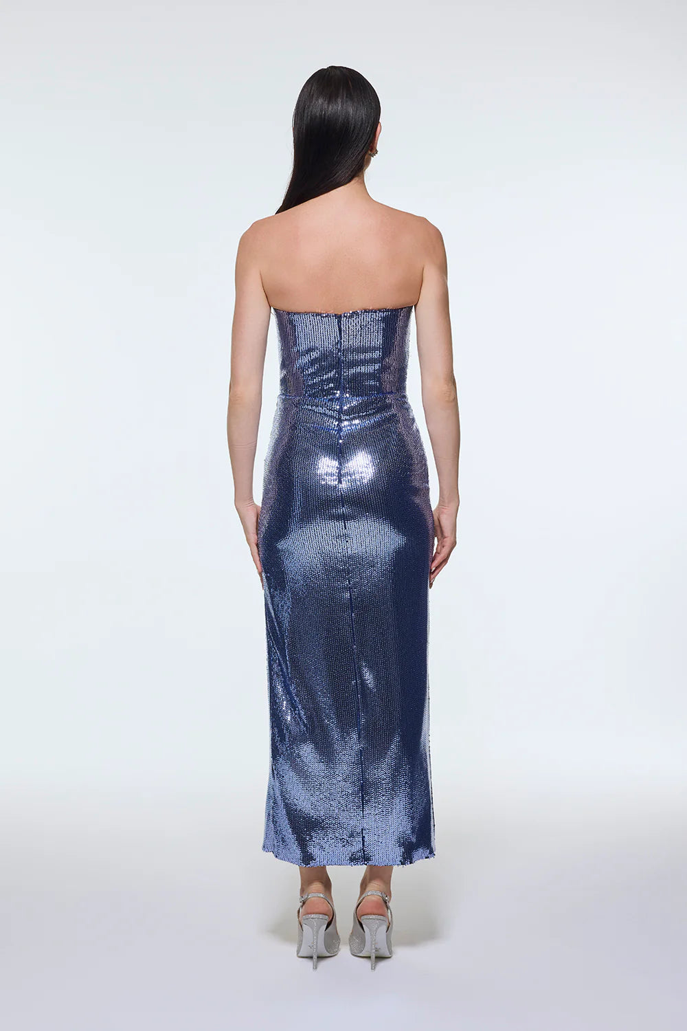 BEL DRAPE DETAYLI STRAPLEZ MİDİ ABİYE ELBİSE - 9295C