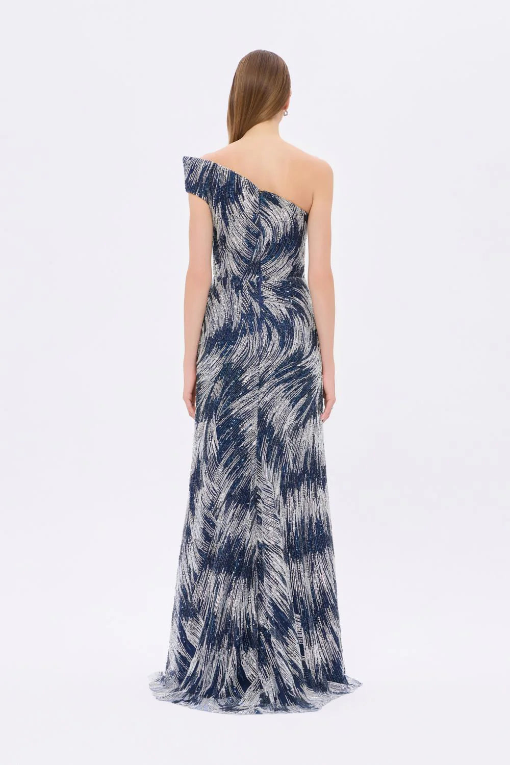 9354C Taş İşlemeli Tek Omuzlu Uzun Abiye Elbise