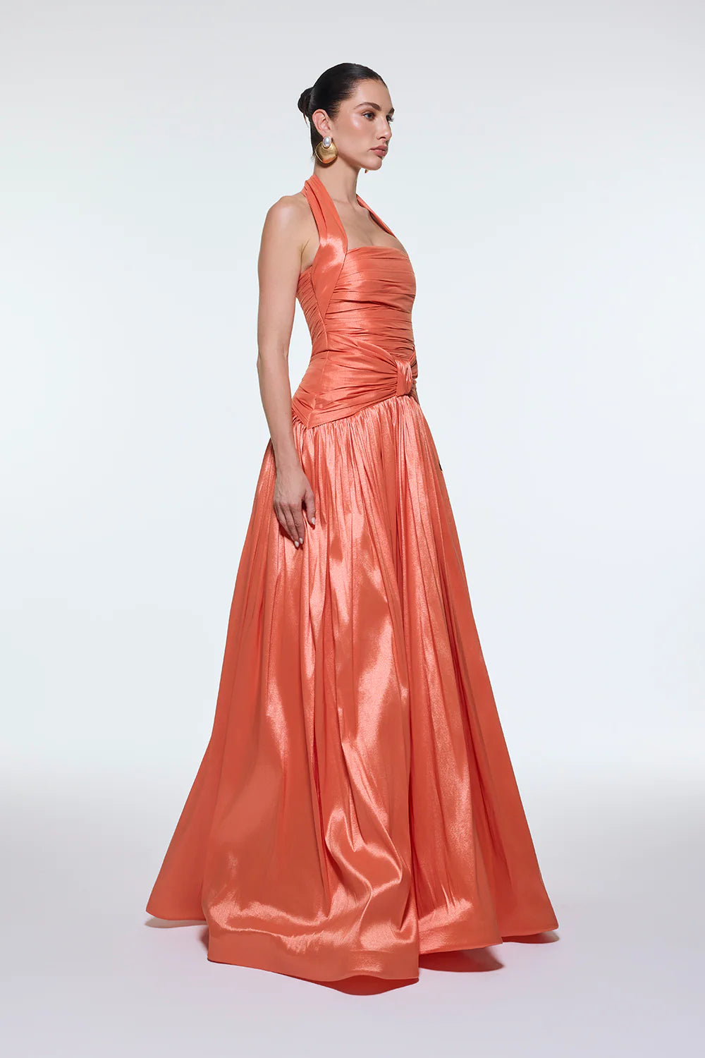 BOYUNDA ASKILI DRAPELİ TAFTA UZUN ABİYE ELBİSE - 9280C